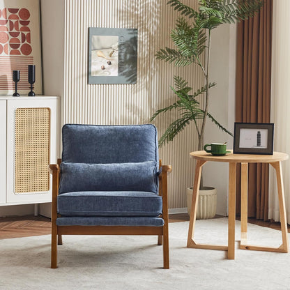 Karl home Accent Chair Wide Armrest Mid-Century Lounge Chair Chenille Armchair with Lumbar Pillow &
