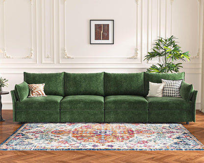 134.6" Modular Sectional Sofa, Oversized 4 Seater Green Couch with Removable Chenille Fabric Cover