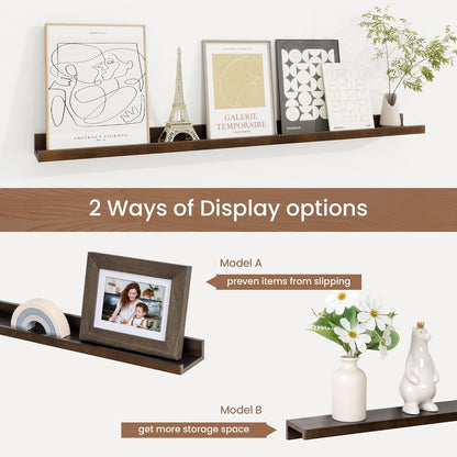 Picture Ledge Shelf, Solid Pine Wood Floating Shelves Set of 2, 36 Inches Nursery Book Shelves for