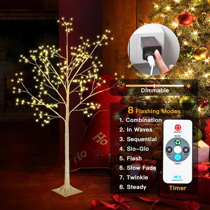 288 LED Birch Tree Lighted with Remote Control, Electric Plug in DIY Artificial Tree Lights, Fairy