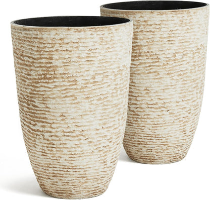 Worth 9 Gallon Tall Round Planters Set of 2-14" Dia x 21" H Stone Finish Flower Pots Indoor