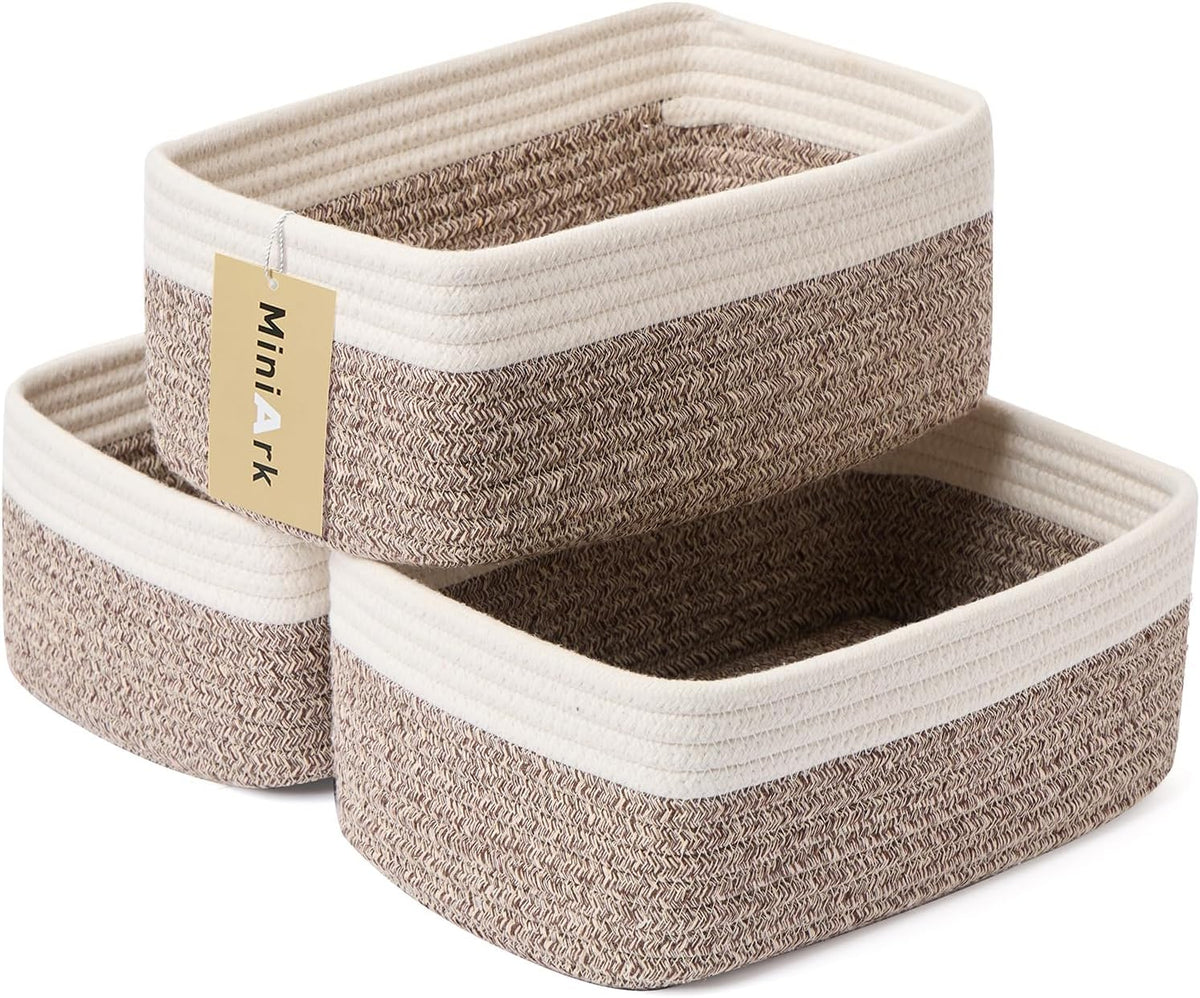 Small Storage Baskets for Organizing | Closet Organizer Bins | Shelf Toy Basket | Woven Rope