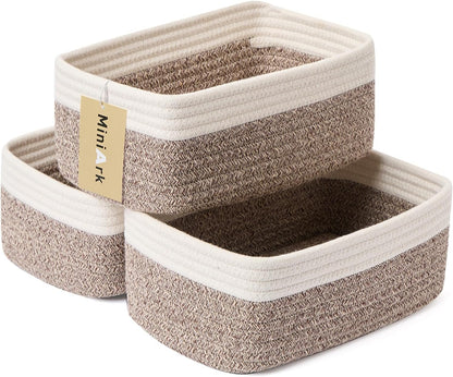 Small Storage Baskets for Organizing | Closet Organizer Bins | Shelf Toy Basket | Woven Rope