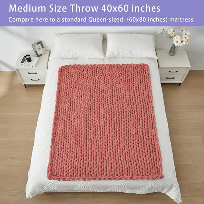 Bigacogo Chunky Knit Throw Blanket for Couch, 40x60 inches, 100% Hand Knitted with Thick Jumbo