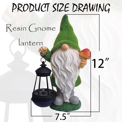Solar Gnomes Garden Statues,Resin Gnome Figurine Holding Mushroom and Solar Lights Lantern,Outdoor