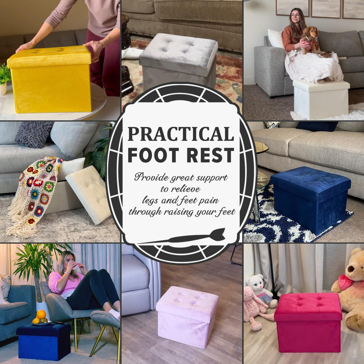 LINMAGCO Storage Ottoman Folding Foot Stool Velvet Foot Rest with Padded Modern Ottoman with