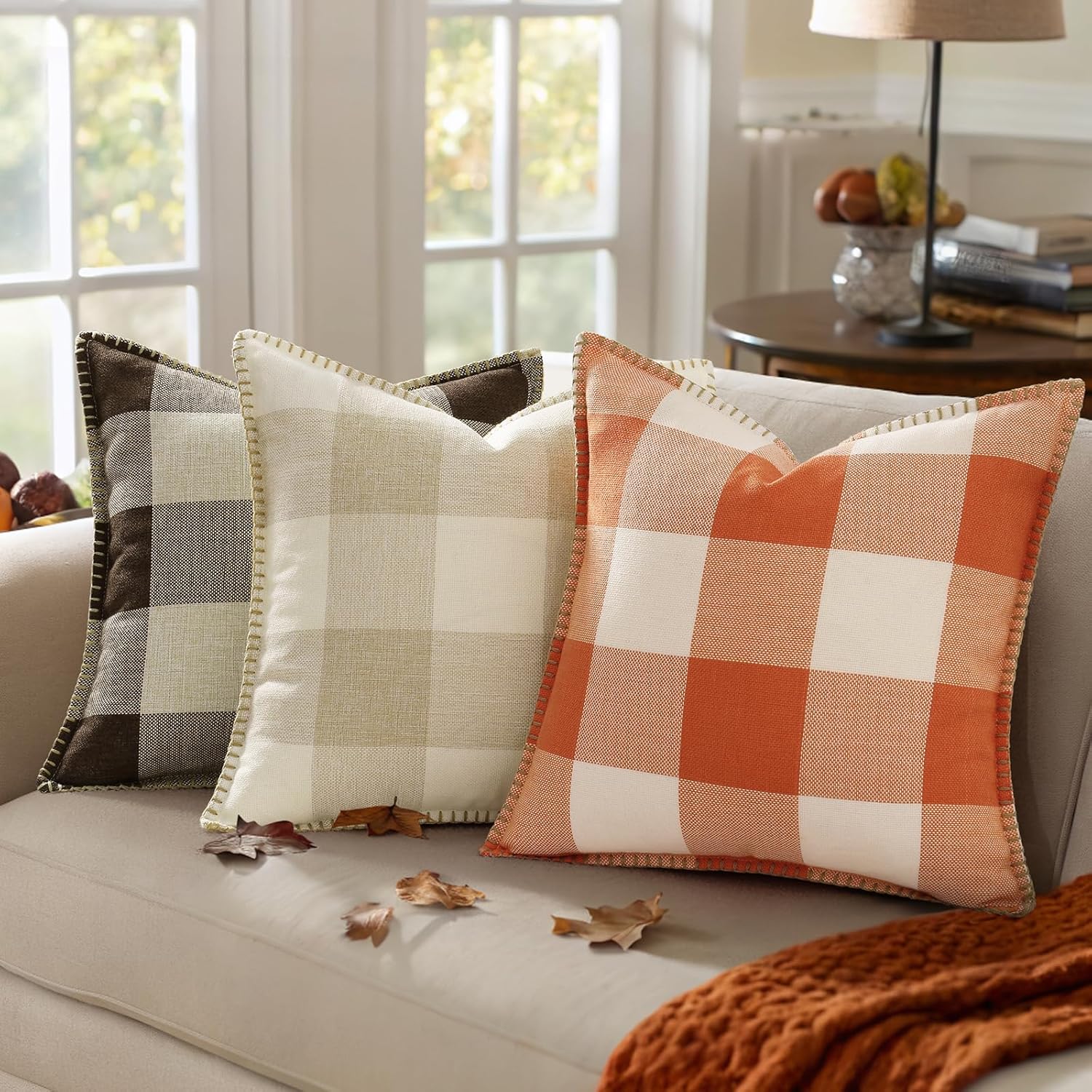 decorUhome Buffalo Plaid Check Fall Throw Pillow Covers 22x22 Set of 2, Outdoor Decorative