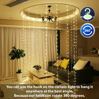 HXWEIYE 300LED Fairy Curtain Lights for Bedroom Warm White, 3mx3m 8 Modes USB Plug in Window