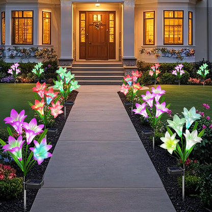 Solar Lights Outdoor Waterproof, 4 Pack Garden Decor Lights, 16 Multi-Color Changing Lily Solar