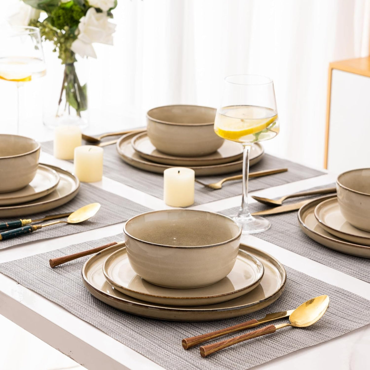 GBHOME Ceramic Dinnerware Sets for 8, 24 Pieces Stoneware Plates and Bowls Sets, Scratch Resistant