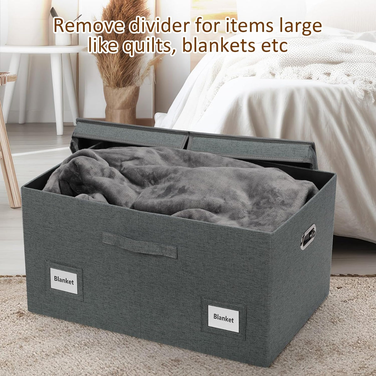 75 Quarts Extra Large Decorative Storage Bins with Lids, 3 Packs Dark Gray Collapsible Storage Bins