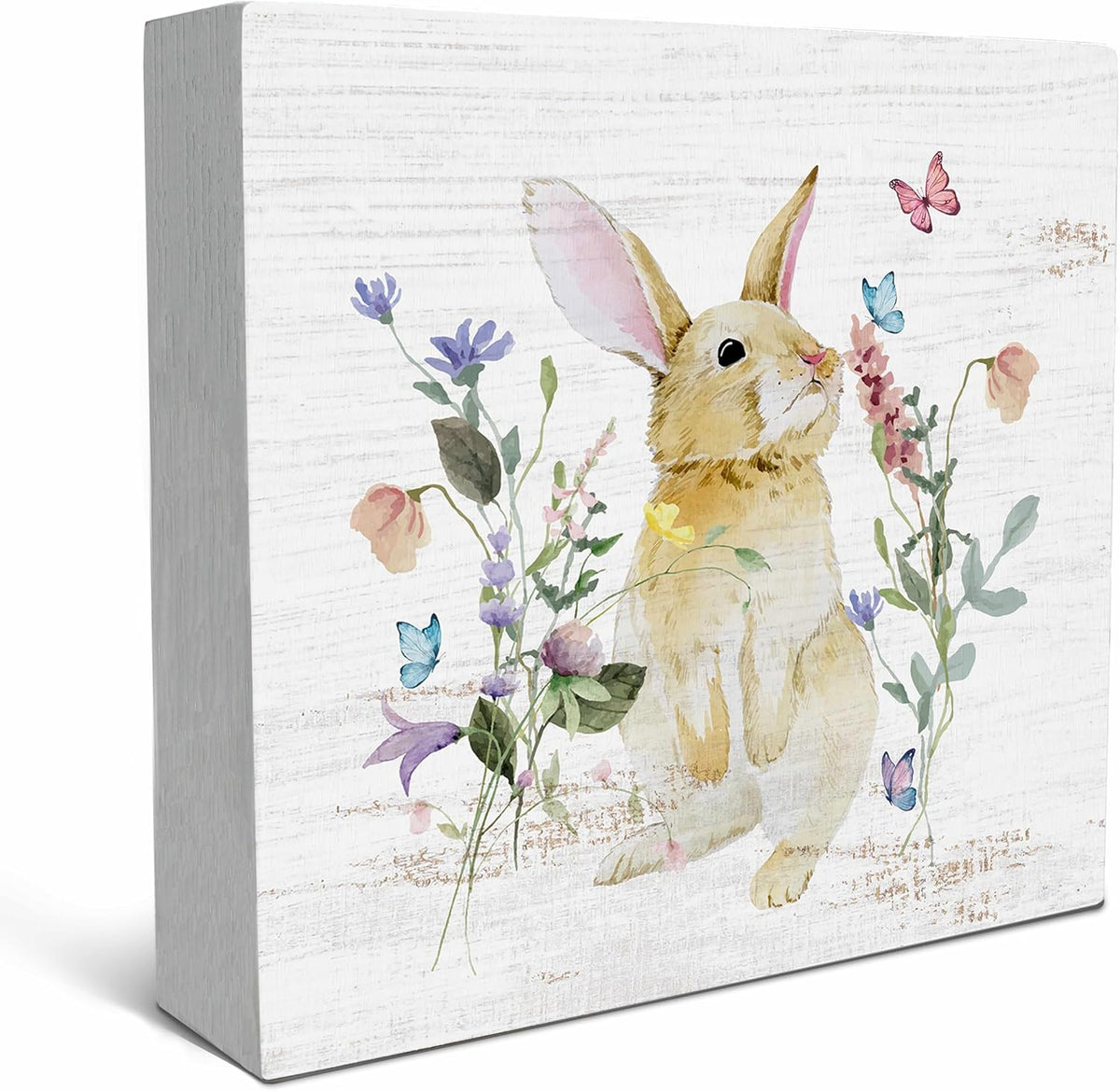 SRADMO Bunny Sign, Cute Bunny's Wood Box Sign Desk Decor, Easter Bunny Gifts for Kids, Easter Theme