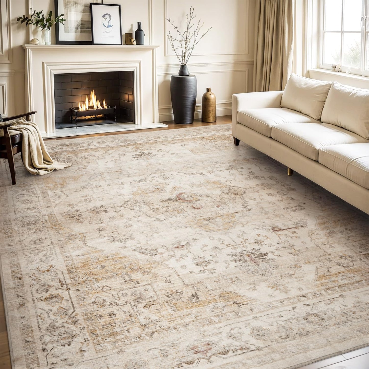 AMOAMI-Area Rug 6X9 Rugs for Living Room-Vintage Soft Beige Rugs for Bedroom-Non Slip
