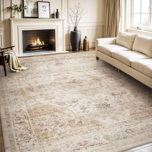 AMOAMI-Area Rug 6X9 Rugs for Living Room-Vintage Soft Beige Rugs for Bedroom-Non Slip