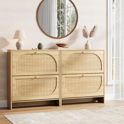 Nicetree Arch-Chic Shoe Cabinet for Entryway, Modern Mid-Century Shoe Storage Cabinet with Fluted