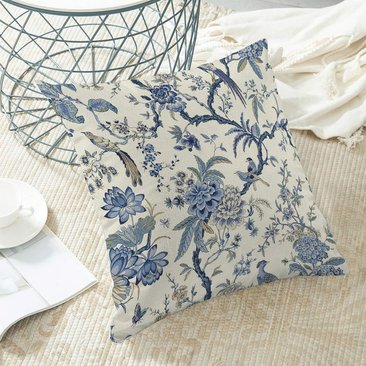 CXMEIFLY Spring Floral Birds Pillow Covers 20 x 20 Inch Set of 2 for Chinoiserie Flowers Decor