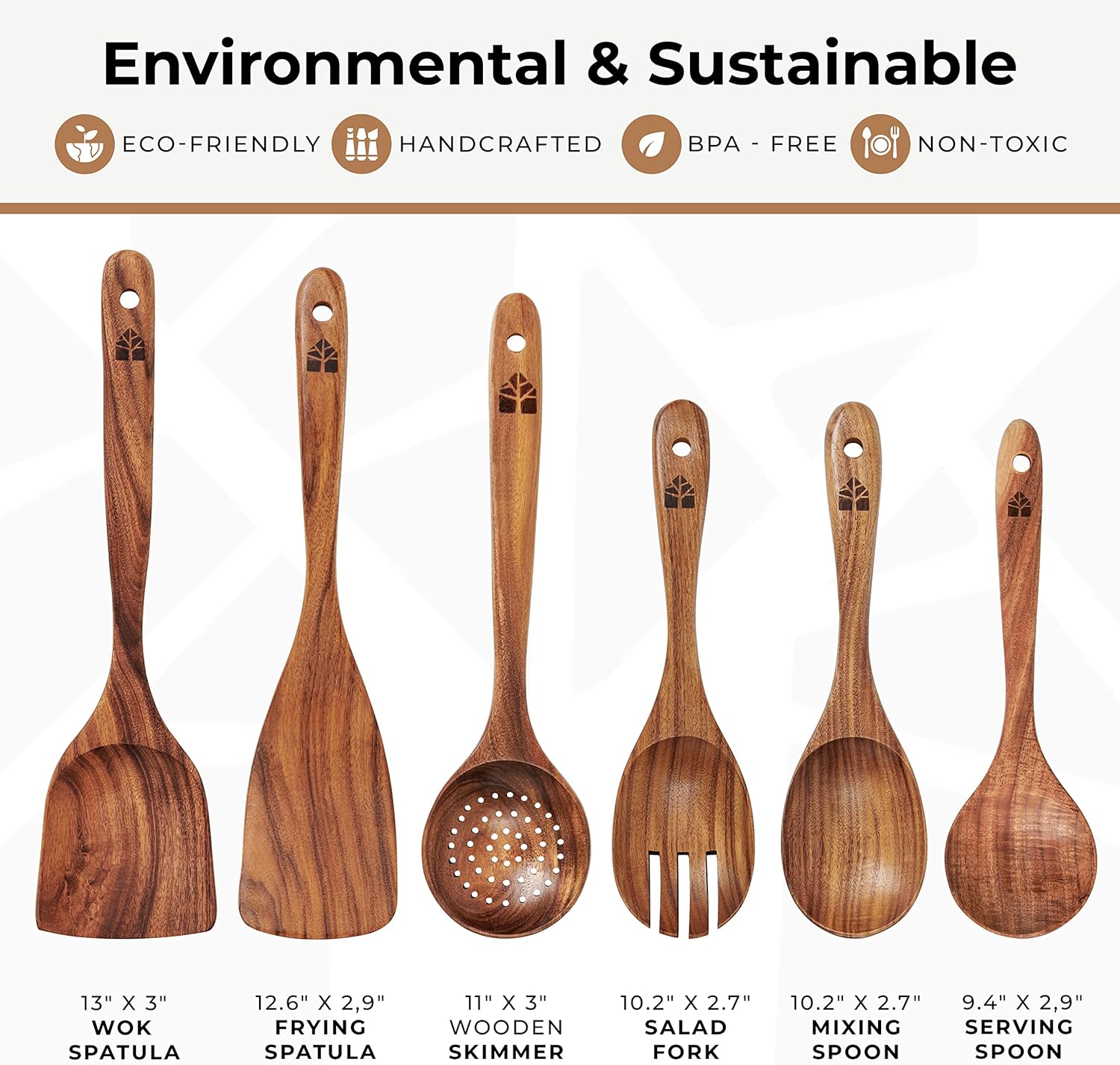 Wooden Spoons for Cooking – Wooden Kitchen Utensils Set, 6 Pcs Teak Wood Utensil Set – Comfortable