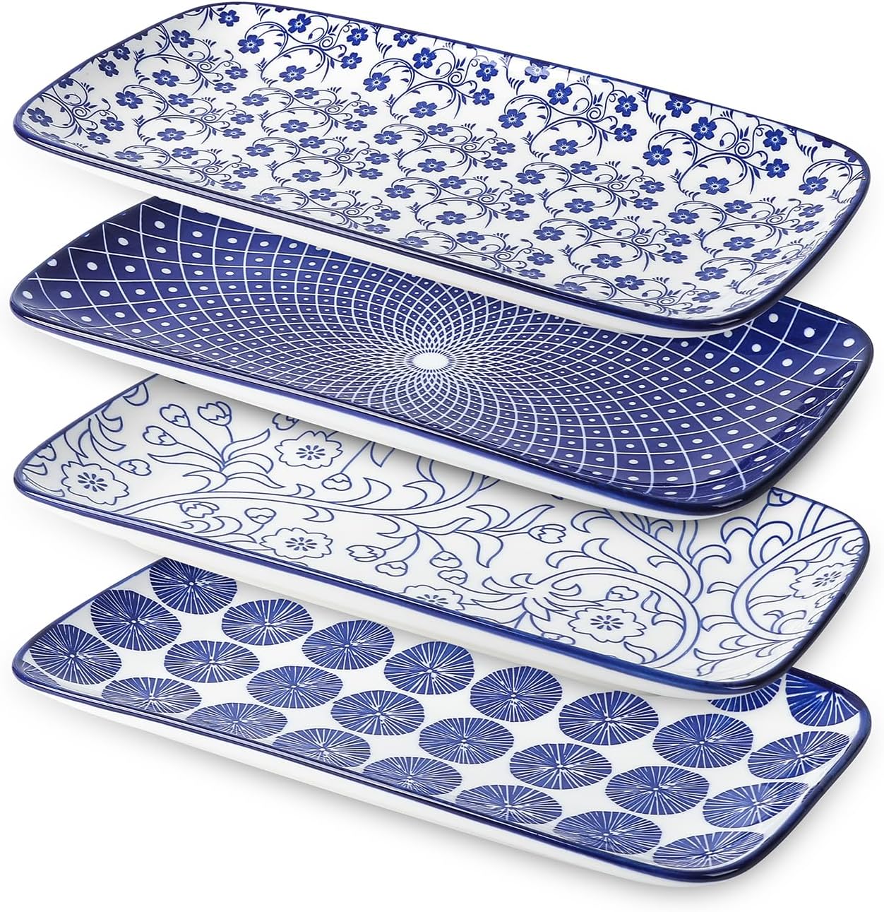 Selamica Ceramic Rectangular Serving Platters Set of 4, 12 Inch Serving Trays/Dishes for Party