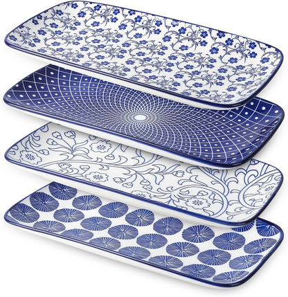 Selamica Ceramic Rectangular Serving Platters Set of 4, 12 Inch Serving Trays/Dishes for Party
