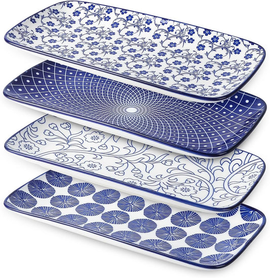 Selamica Ceramic Rectangular Serving Platters Set of 4, 12 Inch Serving Trays/Dishes for Party
