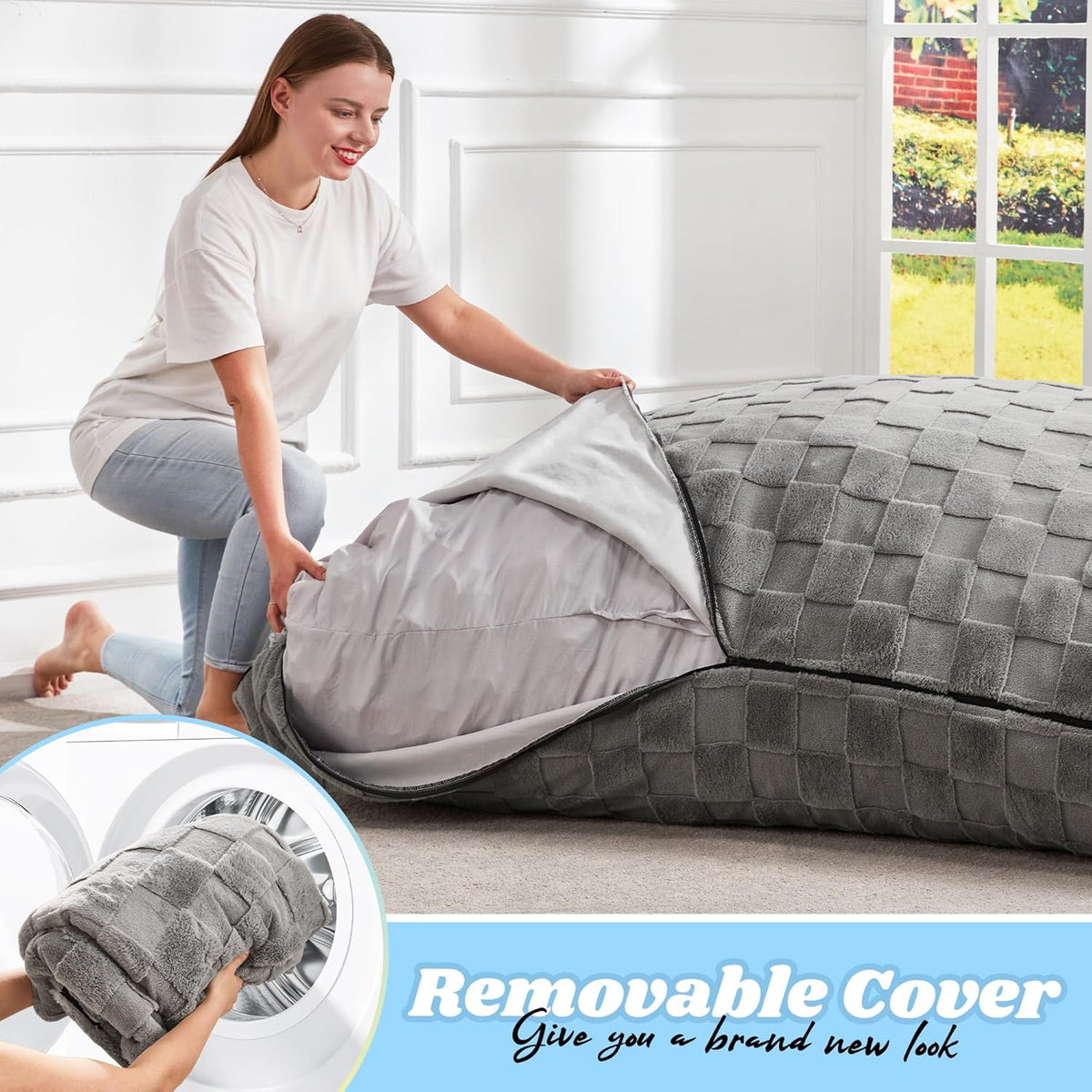 Hobestluk 3 in 1 Bean Bag Chair Giant Bean Bag Chairs for Adults with Plaid Cover Convertible Bean