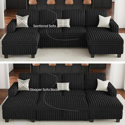 Belffin Modular Sectional Sleeper Sofa with Pull Out Couch Bed Corduroy Double Chaise with Storage