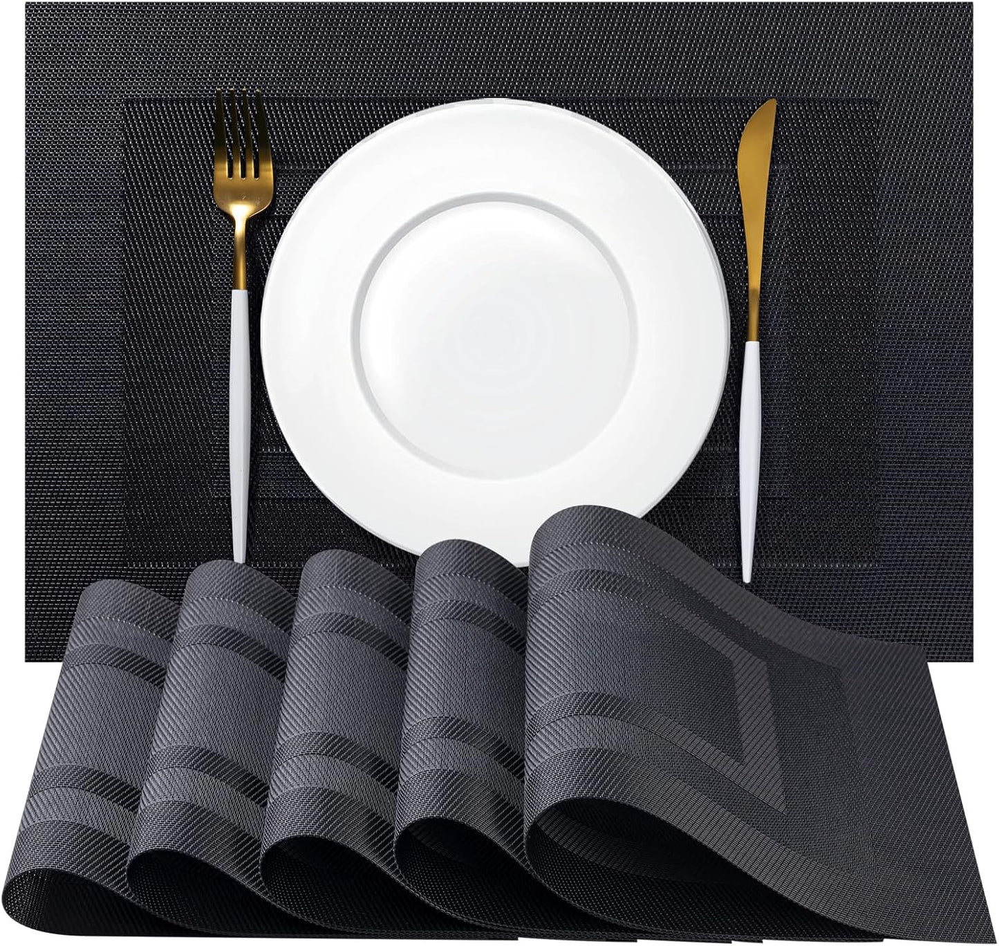 Placemats Set of 12 - Easy Clean Woven Vinyl Placemats for Dining Table, Indoor/Outdoor Place Mats