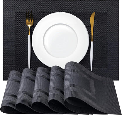 Placemats Set of 12 - Easy Clean Woven Vinyl Placemats for Dining Table, Indoor/Outdoor Place Mats