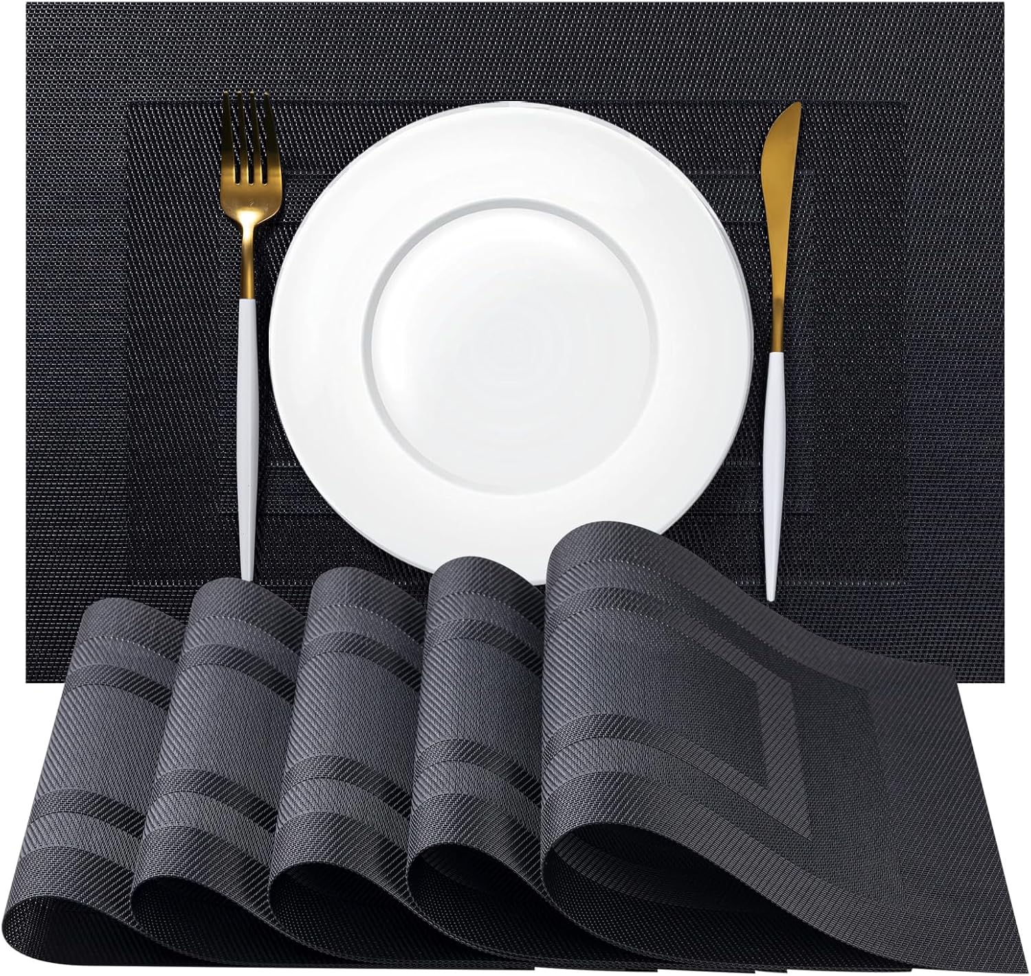 Placemats Set of 6 - Easy Clean Woven Vinyl Placemats for Dining Table, Indoor/Outdoor Place Mats