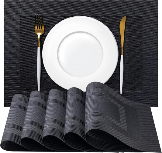 Placemats Set of 6 - Easy Clean Woven Vinyl Placemats for Dining Table, Indoor/Outdoor Place Mats