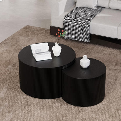 Round Nesting Coffee Table Set of 2 Handcraft Circle Fluted Nesting Coffee Tables Circular Side