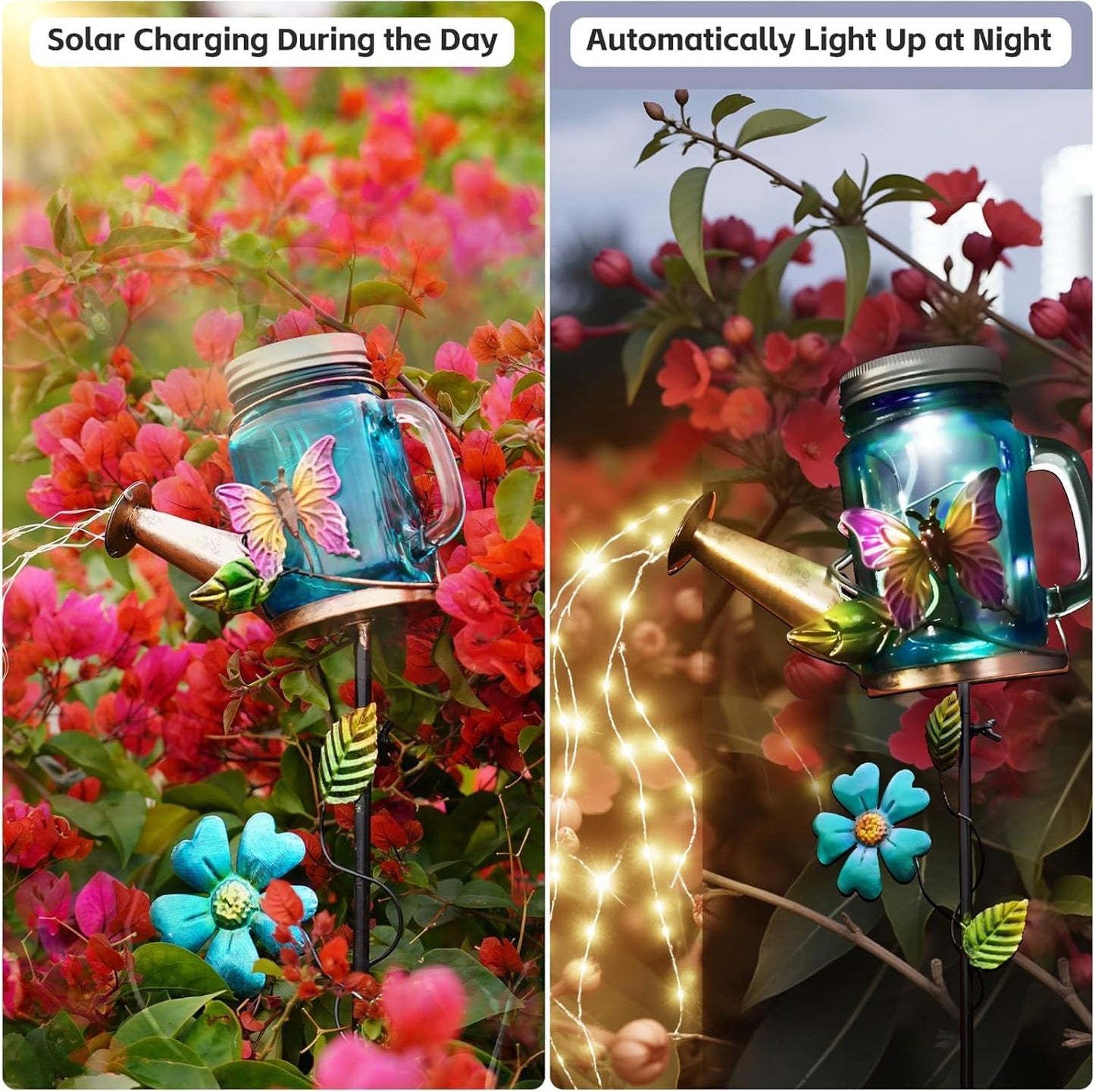 Solar Watering Can Light, Yard Outdoor Decor Lights, IP65 Waterproof, Hanging Butterfly Garden