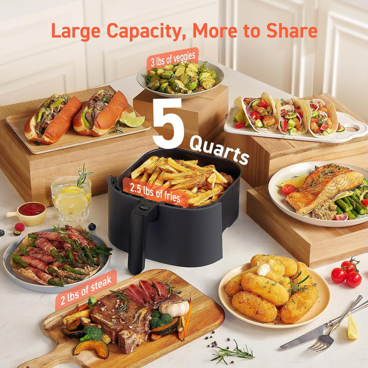 COSORI Air Fryer Pro 9-in-1, Compact 5QT, 450℉: Half Time & Chef-Grade Cook, One-Wipe Clean Glass