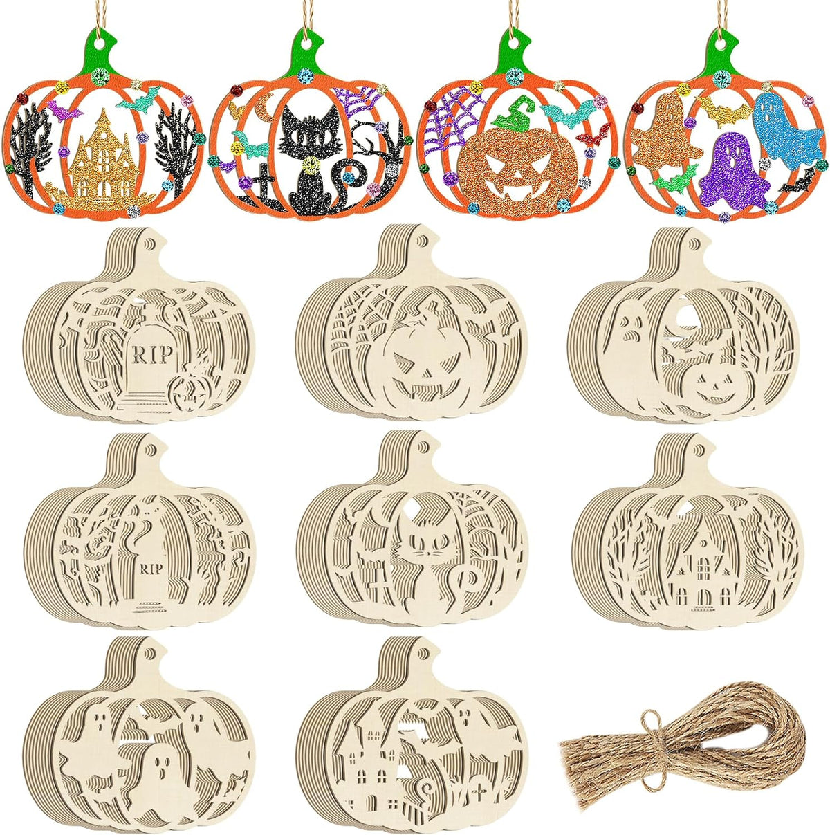 80PCS Wooden Halloween Decoration Pumpkins Ornaments to Paint Happy Halloween Cutouts Unfinished