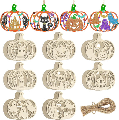 80PCS Wooden Halloween Decoration Pumpkins Ornaments to Paint Happy Halloween Cutouts Unfinished