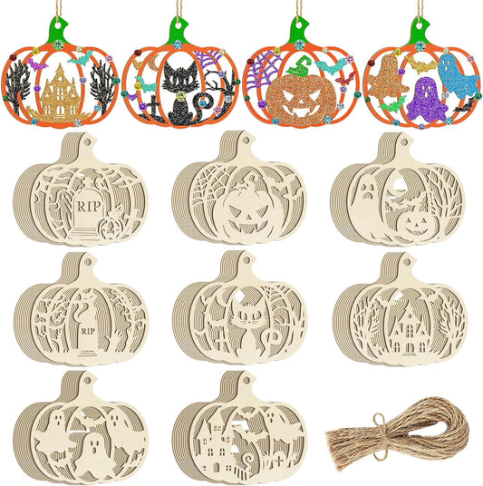 80PCS Wooden Halloween Decoration Pumpkins Ornaments to Paint Happy Halloween Cutouts Unfinished