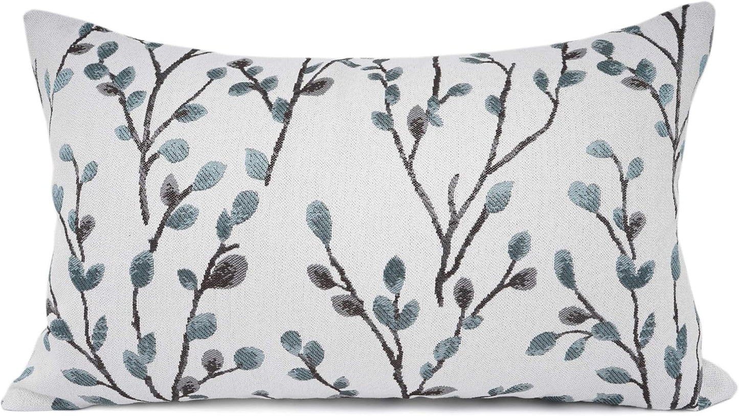 YOUR SMILE Classical Embroidery Jacquard Farmhouse Oblong Rectangle Chenille Teal Leaf Decorative