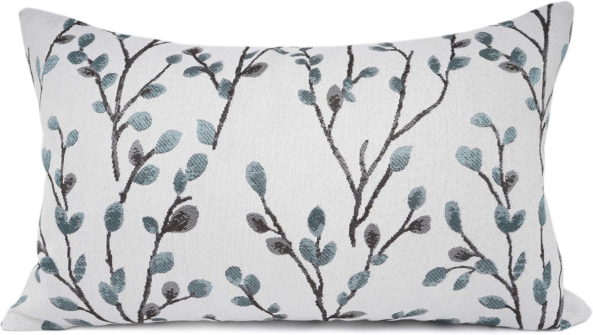 YOUR SMILE Classical Embroidery Jacquard Farmhouse Oblong Rectangle Chenille Teal Leaf Decorative