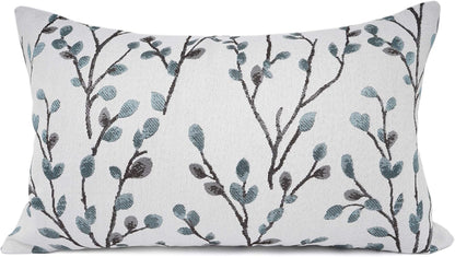 YOUR SMILE Classical Embroidery Jacquard Farmhouse Oblong Rectangle Chenille Teal Leaf Decorative