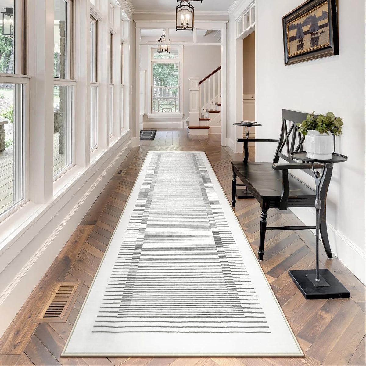 Wonnitar Washable Striped Runner Rug 2'6"x8', Non-Slip Berber Stripe Hallway Runner, Low Pile