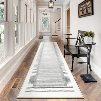 Wonnitar Washable Striped Runner Rug 2'6"x8', Non-Slip Berber Stripe Hallway Runner, Low Pile