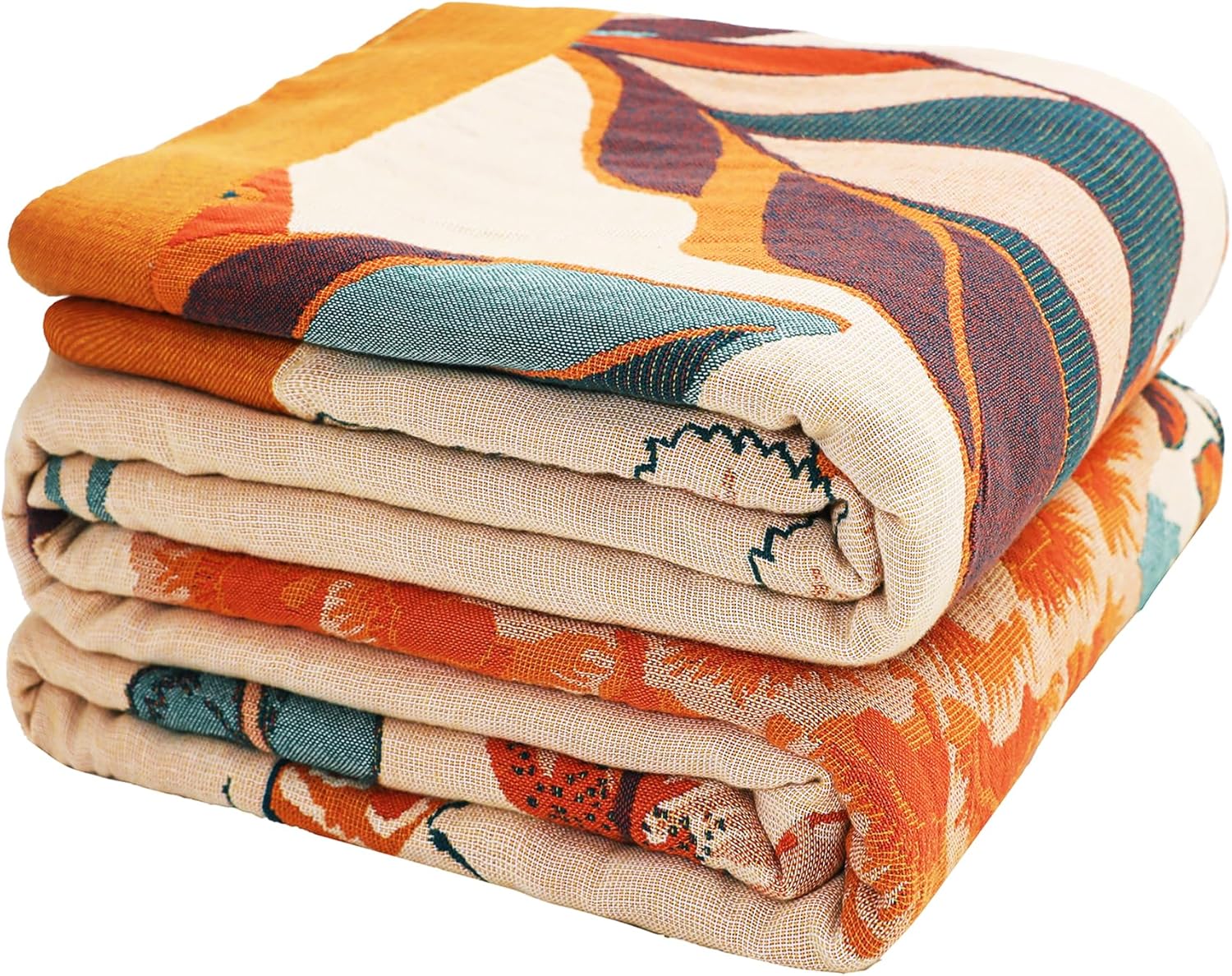 Boho Throw Blanket, 100% Organic Cotton Breathable Soft Lightweight All Season Rustic Bed Throw