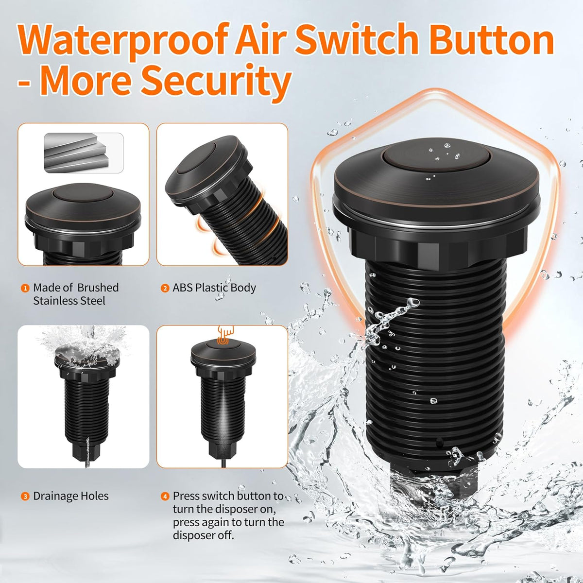Joinfworld Garbage Disposal Air Switch Kit Waterproof Garbage Disposal Button Kit with Long Garbage