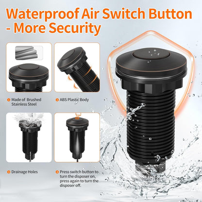 Joinfworld Garbage Disposal Air Switch Kit Waterproof Garbage Disposal Button Kit with Long Garbage