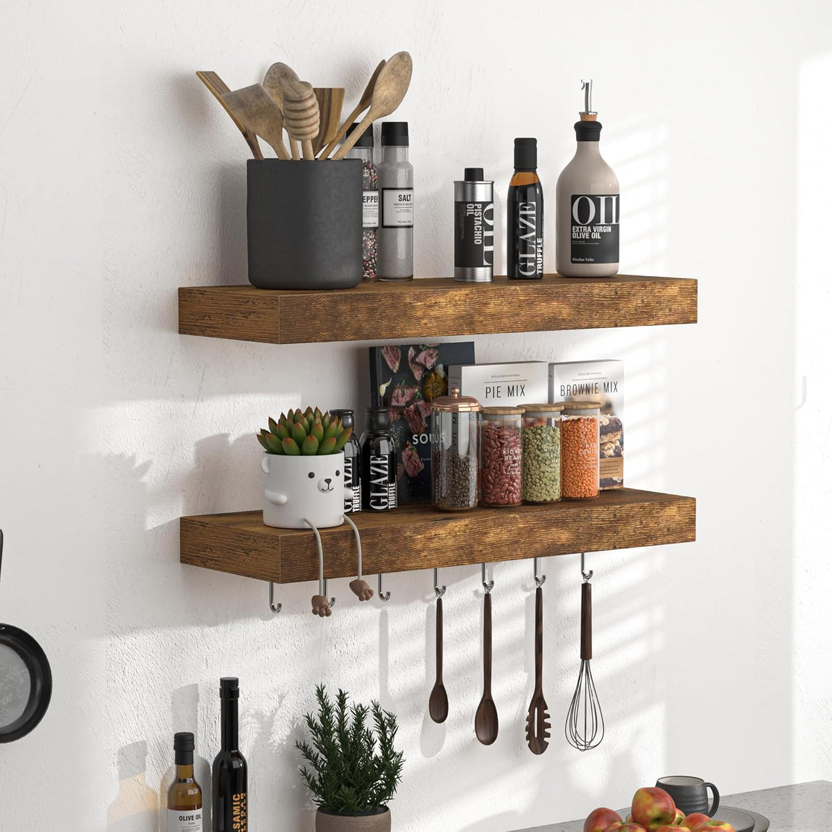 Fun Memories Floating Shelves - 16 Inch Rustic Brown Wall Shelf - Wall Mounted Shelves for Wall