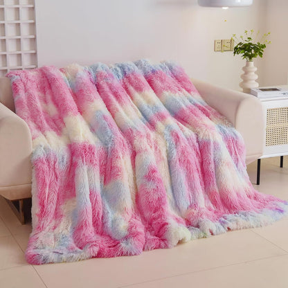 GONAAP Fuzzy Faux Fur Throw Blanket Queen Size Tie-dye Rainbow Super Soft Cozy Plush Fuzzy Shaggy