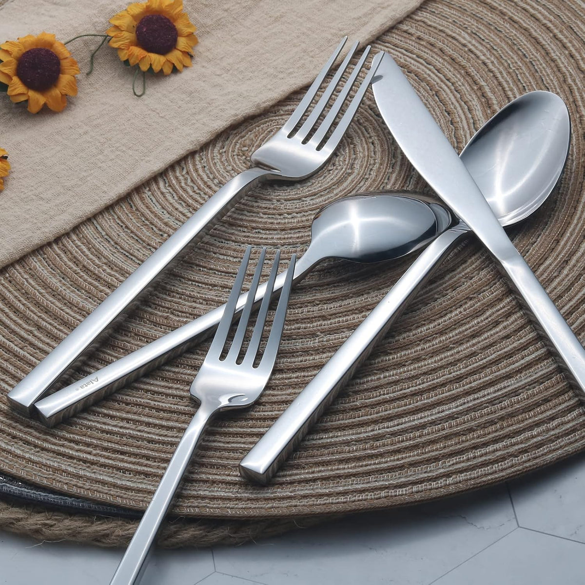 Alata Cube 20-Piece Forged Stainless Steel Flatware Set Cutlery Set,Silverware Set Service for