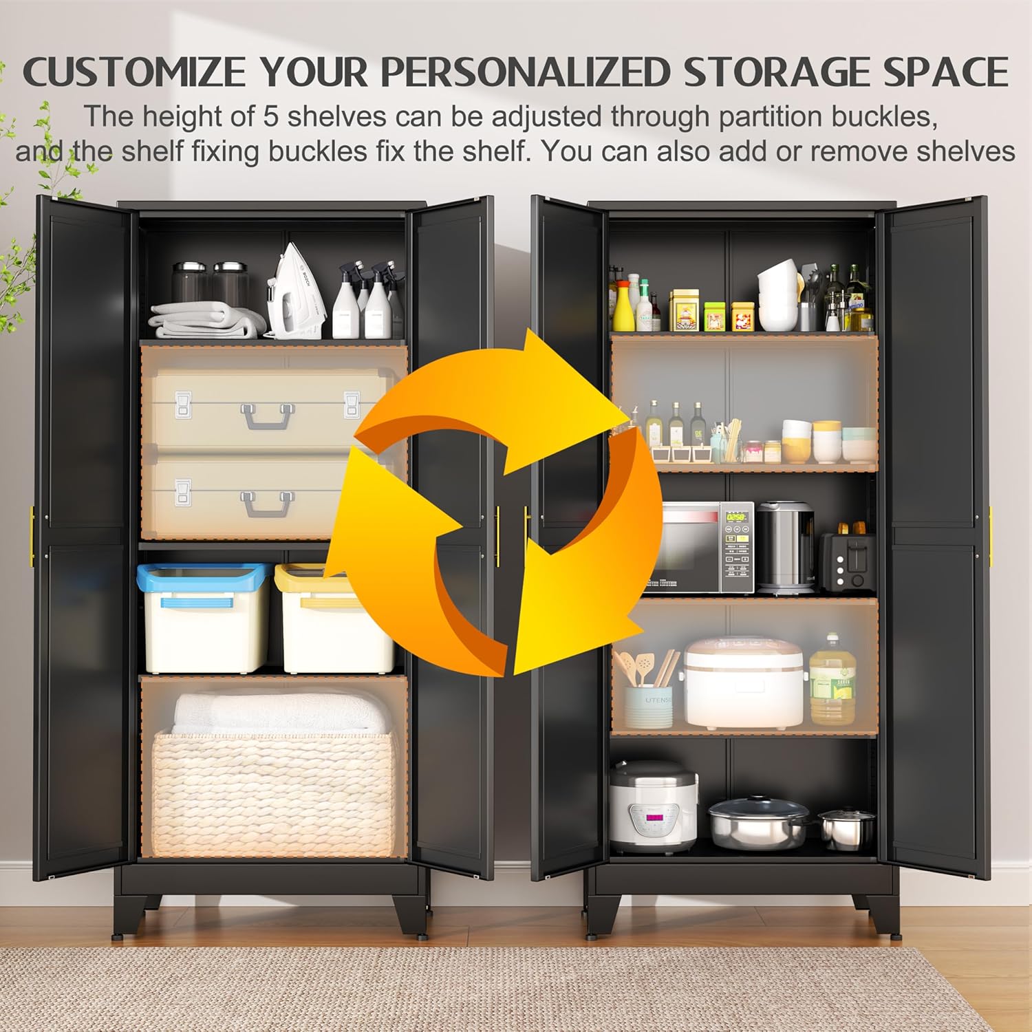 75.2" Tall Storage Cabinet, Pantry Storage Cabinets with 2 Door and 5 Adjustable Shelves, Black
