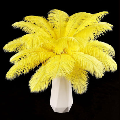 THARAHT Yellow Ostrich Feathers 12pcs Natural Bulk 8-10Inch 20cm-25cm for Crafts Wedding Party