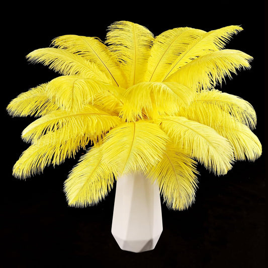 THARAHT Yellow Ostrich Feathers 12pcs Natural Bulk 10-12Inch 25cm-30cm for Crafts Wedding Party